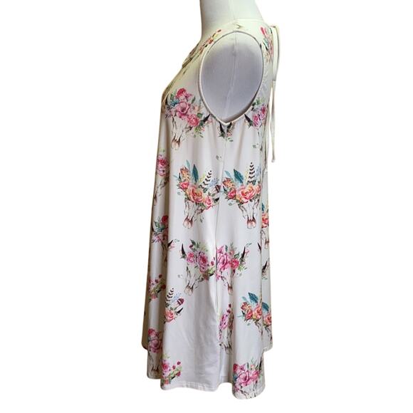 P.S. Kate Longhorn Steer Bull Floral Feather Boho Western Dress Small - Picture 4 of 10